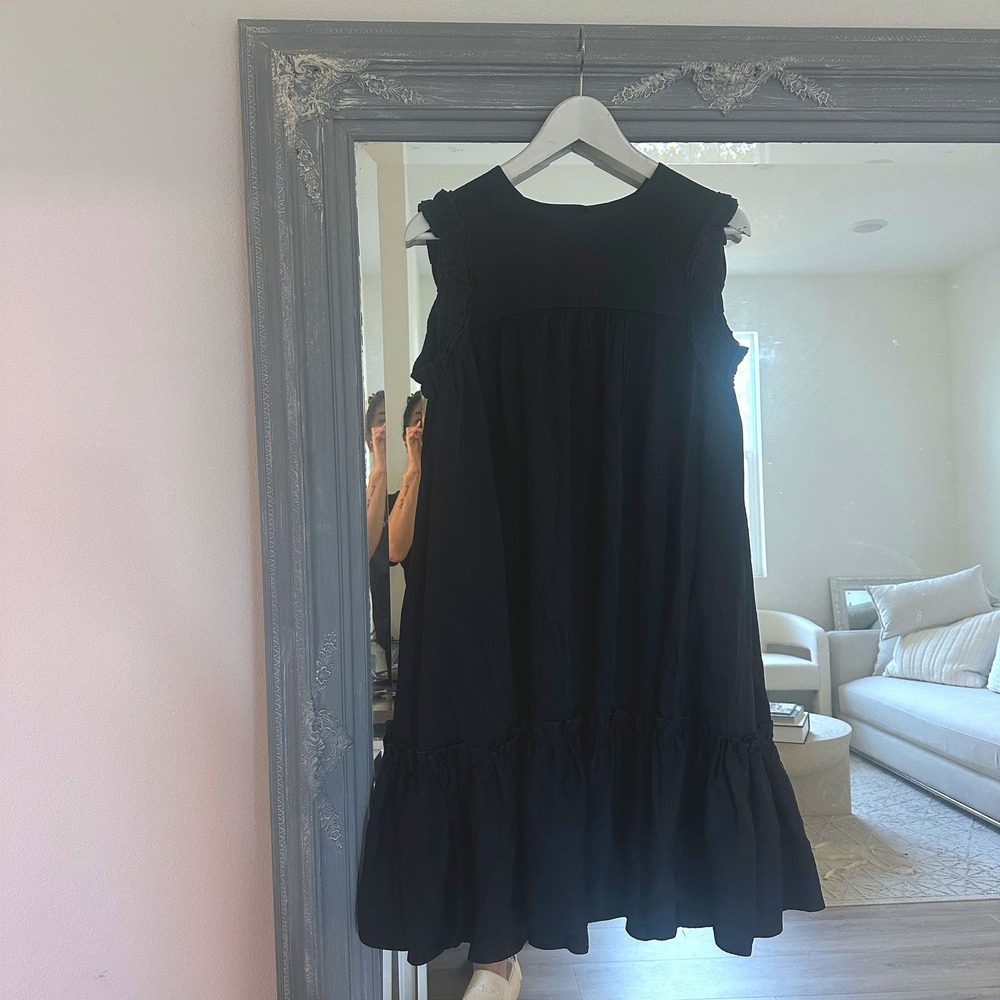 Amber Sakai Babydoll Navy‎ Blue Sleeveless Ruffle Trim Tiered Mini Dress 4